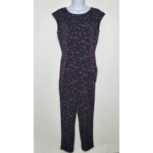 Reiss Womens Davis Jumpsuit Size 4 Eggplant Purple Speckled V Back Cap Sleeve